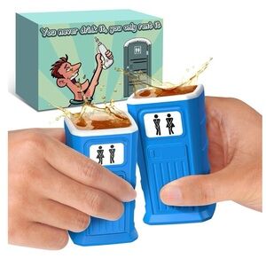 NWT-Parigo Porta-Potty Shot Glasses, Set of 2, Blue, Funny, Gag Gift, Novelty